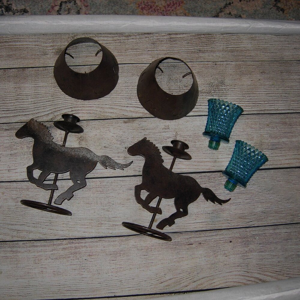 2 Vintage Rustic Horse Candle Lamps